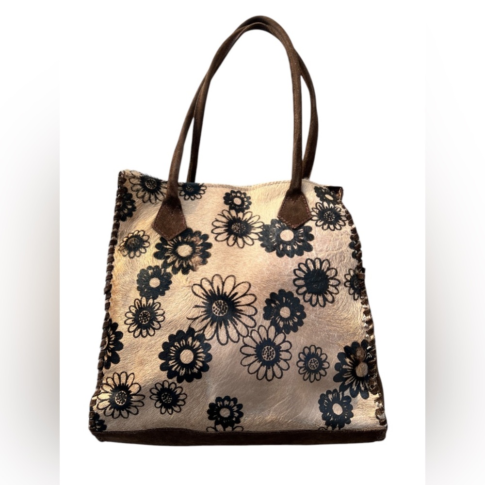 Cecconi Piero Womens Tote Leather‎ Calf Hair handbag Floral Boho Western Italy